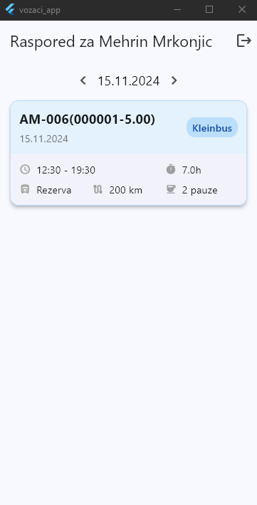 Mobilna aplikacija - Raspored